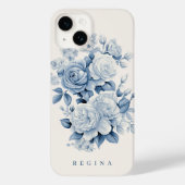 Elegante pastelblauwe Waterverf Rozen gepersonalis Case-Mate iPhone Case (Achterkant)
