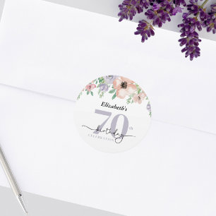 Elegante pastelbloem 70ste verjaardagsfeest ronde sticker