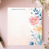 Elegante  pastelbloem gepersonaliseerde naam notitieblok