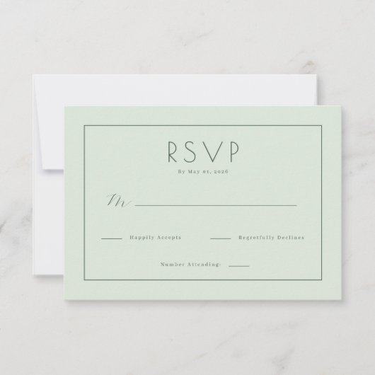 Elegante Pastelgroene RSVP-kaart RSVP Kaartje (Voorkant)