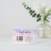 Elegante pastelholografische Haarstylist QR-code Visitekaartje (Staand voorkant)