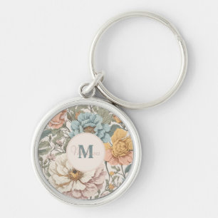 Elegante pastelkleuren bloemmonogram sleutelhanger