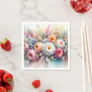 Elegante Pastelkleuren Waterverf Aquarel Bloemen Servet