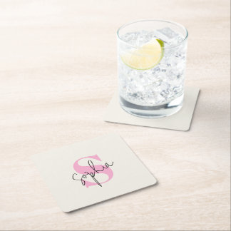 Elegante Pastelkleurig Monogram Papier Onderzetter