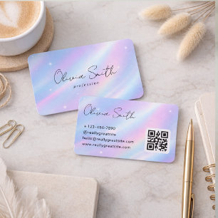 Elegante Pastelkleurige Holografische Script Naam  Visitekaartje
