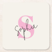 Elegante Pastelkleurige Monogram Paper Coaster Vierkante Kartonnen Onderzetter (Voorkant)