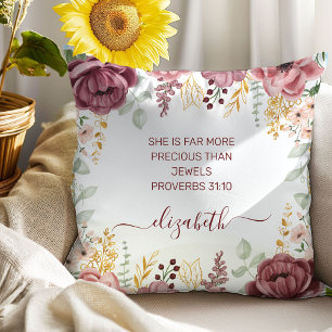 Elegante pastelroze bloem Spreuken 31 vrouw Kussen