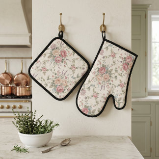 Elegante Pastelrozen Shabby Chic Ovenwant & Pannenlap Set