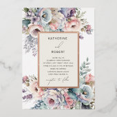 Elegante pasteltuin bloemenbruiloft folie uitnodiging (Voorkant)