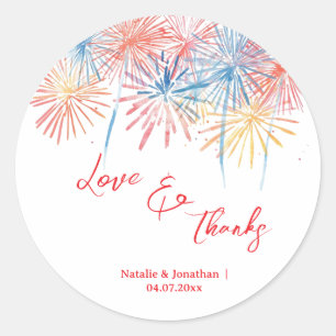 Elegante Patriotische Vuurwerk 4 juli Huwelijk Ronde Sticker