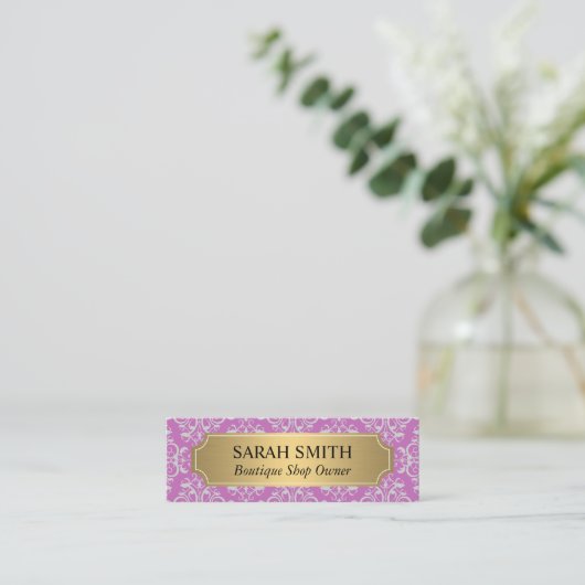 Elegante patroon / goud metaal mini visitekaartje (Staand voorkant)