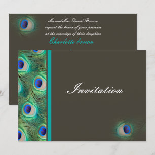 elegante pauock mocha blauwe trouwuitnodiging kaart