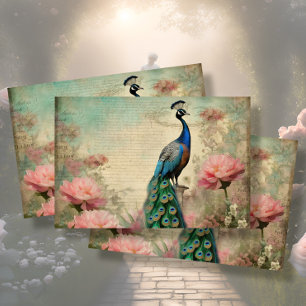 Elegante Pauw Bloemen Franse Ephemera Decoupage Tissuepapier