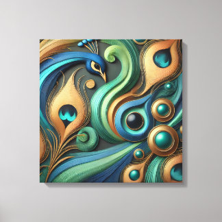 Elegante Pauw en Veren Canvas Kunst