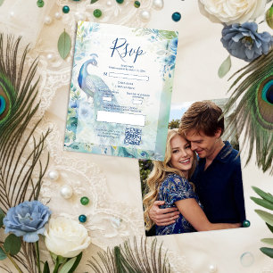 Elegante Pauw Foto Boog Bruiloft QR TLW26 RSVP Kaartje