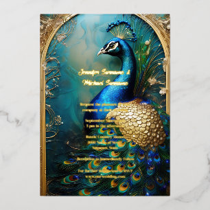Elegante pauw gouden folie Indiase luxe Uitnodiging