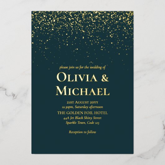 Elegante Pauw Groen Blauw Goud Folie Bruiloft Folie Uitnodiging (Voorkant)