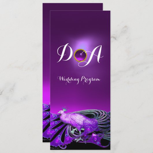 ELEGANTE PAUW IN PAARS, ZWARTE HUWELIJKSINITIËLEN KAART (Voorkant / Achterkant)