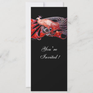 ELEGANTE PAUW IN ROOD EN ZWART KAART