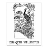 Elegante Pauw in Tuin Naam Initiaal  Rubberstempel (Afrduk)