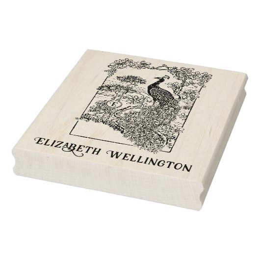 Elegante Pauw in Tuin Naam Initiaal  Rubberstempel (Stempel)