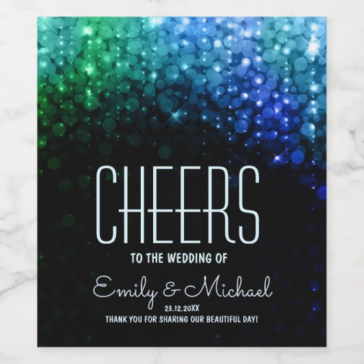 Elegante pauw kleur bokeh bruiloft wijn label wijn etiket (Enkel label)