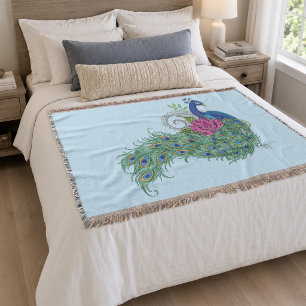 Elegante Pauw Lotusbloem Sierlijke Blauwe Henna Deken