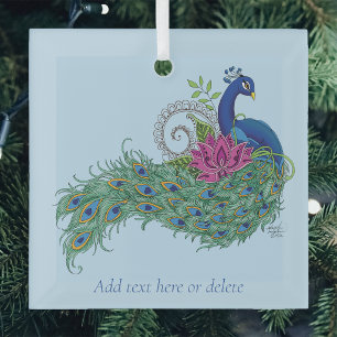 Elegante Pauw Lotusbloem Sierlijke Blauwe Henna Glas Ornament