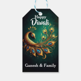 Elegante pauw met groene achtergrond Diwali Cadeaulabel