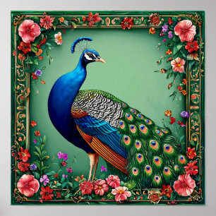 Elegante Pauw Murale Kunst Luxueuze Bloemrijke V Poster