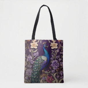Elegante pauw op Paarse William Morris geïnspireer Draagtas