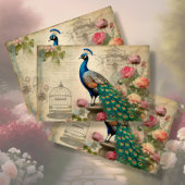 Elegante Pauw Vogelkooi Bloemen Ephemera Decoupage Tissuepapier