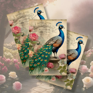 Elegante Pauw Vogelkooi Bloemen Ephemera Decoupage Tissuepapier