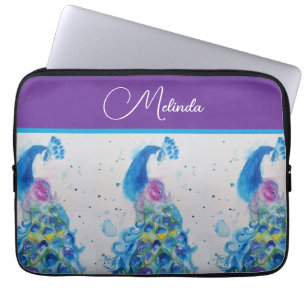 Elegante Pauw Waterverf Blauwe Schildering Laptop Sleeve