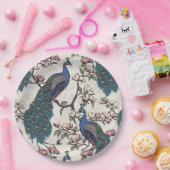 Elegante pauwen en magnolia bloemen ivoor papieren bordje (Feest)