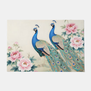 Elegante Pauwluizen Roze Pioenrozen Aziatisch Deurmat