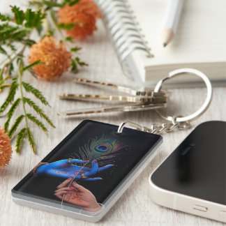 Elegante Pauwveer Acryl Sleutelhanger