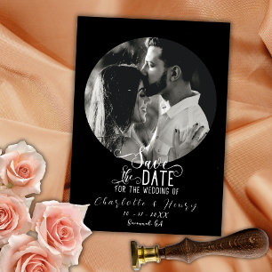 Elegante Peach Black foto bruiloft Opslaan van de  Save The Date