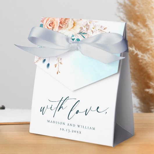 Elegante Peach en Blauwgroen Floral Waterverf Dank Bedankdoosjes