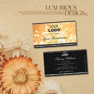 Elegante Peach Glitter Logo Zwart en Zilveren Rand Visitekaartje