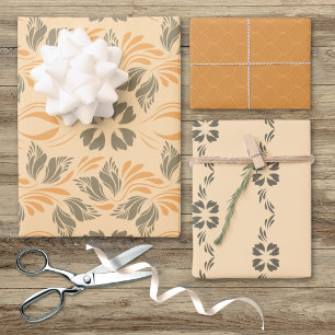 Elegante Peach Grey Art Nouveau  Bloemen Inpakpapier Vel