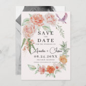 Elegante Peach Peonies Save the Date (Voorkant / Achterkant)
