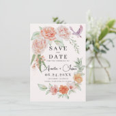 Elegante Peach Peonies Save the Date (Staand voorkant)