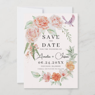 Elegante Peach Peonies Save the Date