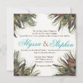 Elegante Peacock Feather bruiloft uitnodiging 2 (Achterkant)