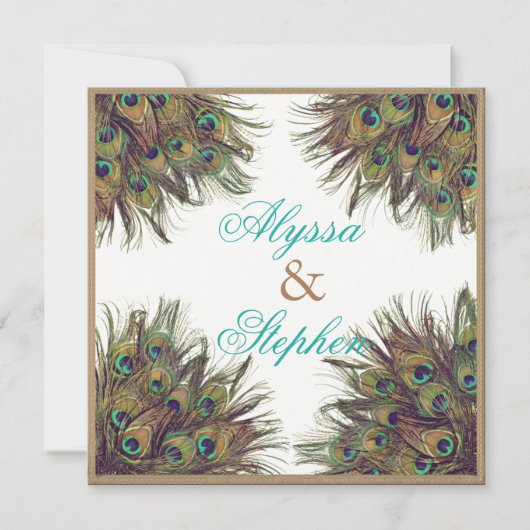 Elegante Peacock Feather bruiloft uitnodiging 2 (Voorkant)