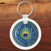 Elegante Peacock Feather Mandala Sleutelhanger (Voorkant)