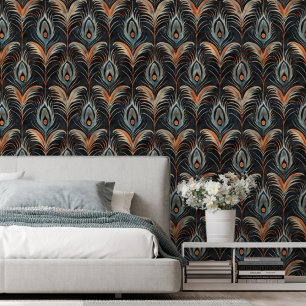 Elegante Peacock Feather Patroon Verwijderbaar Behang