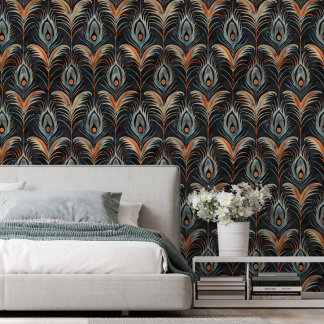 Elegante Peacock Feather Patroon Verwijderbaar Behang