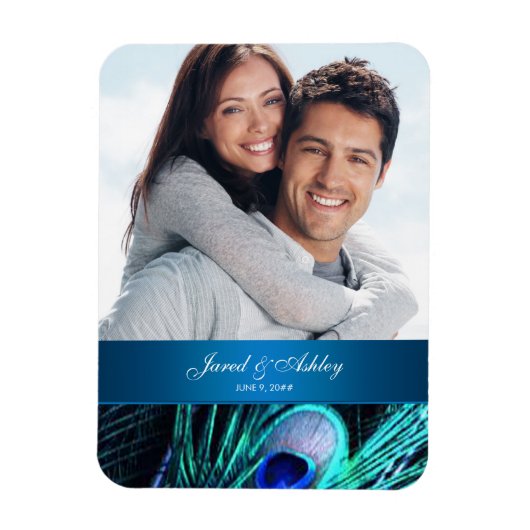 Elegante Peacock foto Bewaar de datum magneten (Verticaal)